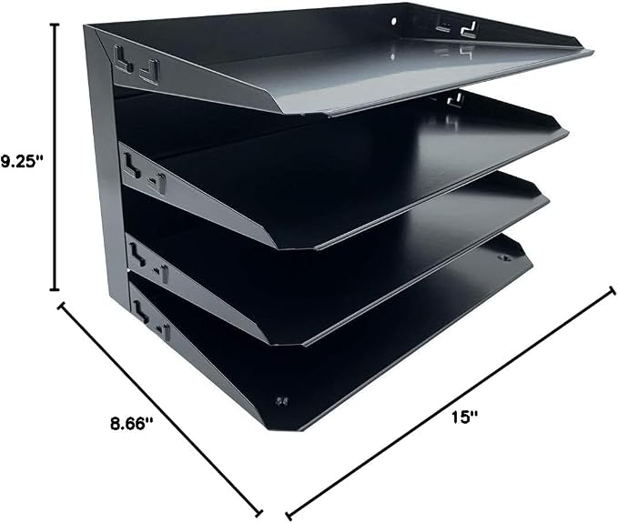Huron Desktop Horizontal 4-Slot Legal File Binder Organizer Storage Letter Tray, Black Commercial Grade Steel - Image 7