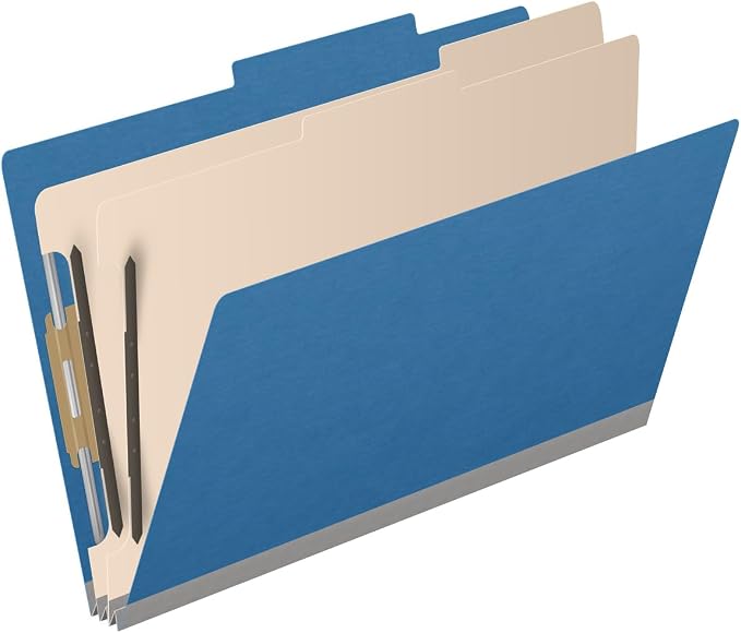25 Pt. Pressboard Classification Folders, 2/5 Cut ROC Top Tab, Legal Size, 2 Dividers, Royal Blue (Box of 10) - Image 2
