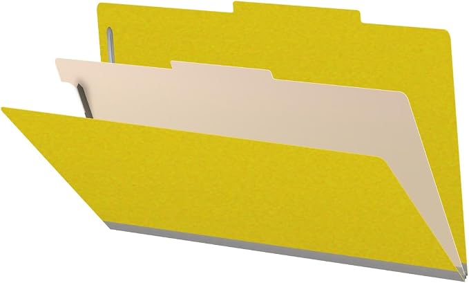 25 Pt. Pressboard Classification Folders, 2/5 Cut ROC Top Tab, Legal Size, 1 Divider, Yellow (Box of 10) by Ecom+Folders