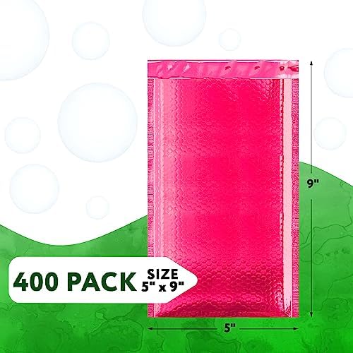 Metallic Bubble Mailers, Hot Pink Glossy Padded Envelopes 5 x 9 Inches, Cushion Bubble Shipping Bags, Self Seal Mailing Envelopes, Pack of 500 - Image 2