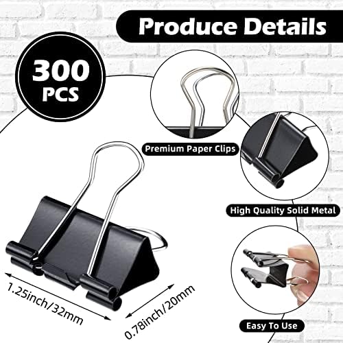 Yexiya 300 Pcs Medium Binder Clips, 1.25 Inch Paper Clamps, Black - Image 2