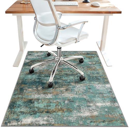 36"x48" Office Chair Mat for Hardwood Floor, Non-Slip Washable Teal Blue by BESBLEE