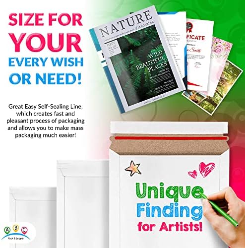 ABC PACK & SUPPLY Rigid Mailers 11 x 13.5 Inch, White Cardboard Envelopes, Self Seal Tear Strip, 550 GSM Paperboard, Stay Flat Design, Pack of 100 - Image 4