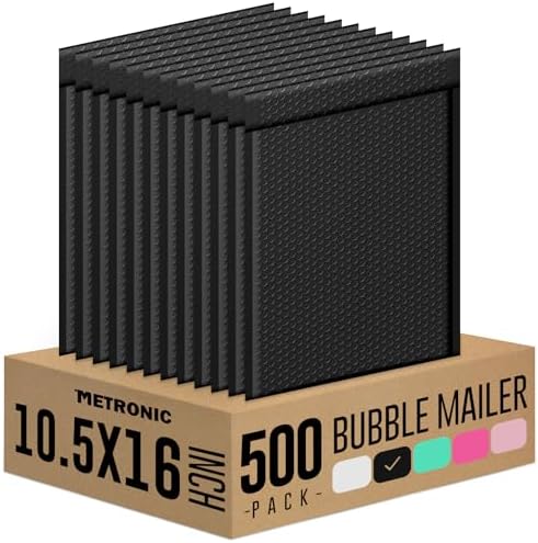 Metronic Bubble Mailers 10.5X16 Inch 500 Pack Black Padded Envelopes Bulk by METRONIC