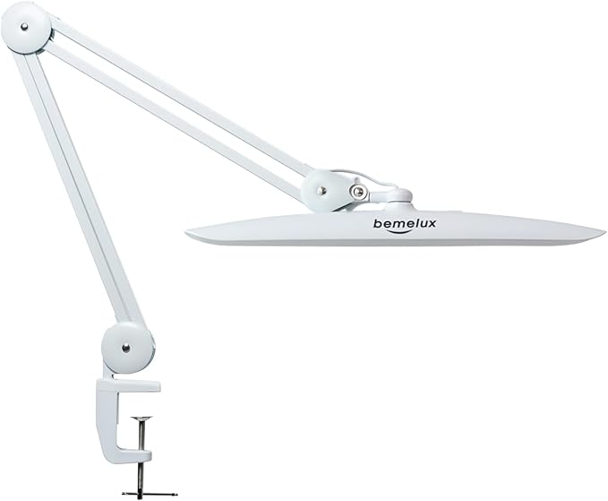 24W LED Desk Lamp with Clamp, 5 Dimming Modes, 5 Color temperatures up to 6000K, 2200 Lumens High Brightness Working Lamp with 182 Pcs LED(White, CCT)