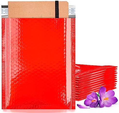 Metallic Bubble Mailers, Red Glossy Padded Envelopes 6.5 x 9 Inches, Cushion Bubble Shipping Bags, Self Seal Mailing Envelopes, Pack of 350 by PUREVACY