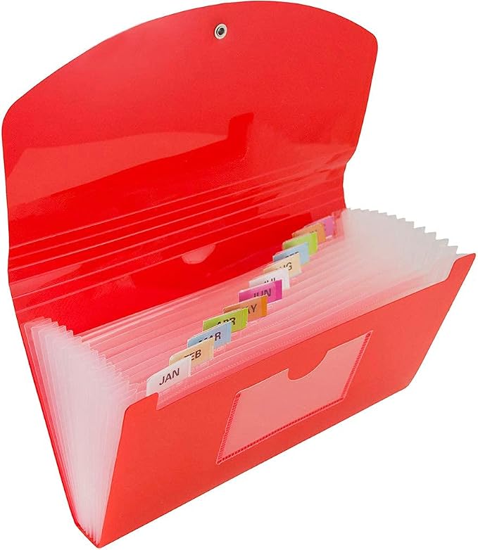 JAM PAPER Accordion Folders - 13 Pocket Plastic Expanding File - Check Size - 5 x 10 1/2 - Red - Sold Individually by JAMPaper