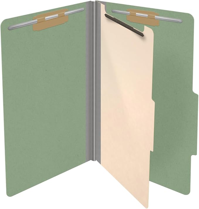 25 Pt. Pressboard Classification Folders, 2/5 Cut ROC Top Tab, Legal Size, 1 Divider, Green (Box of 10) - Image 4