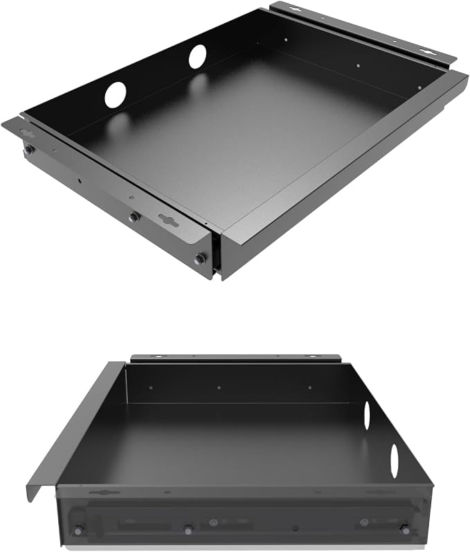 Under Desk Mounted Sliding Pull-out Drawer W 19.2" x D 13.4" | Office Desk Storage Organizer for Sit Stand Workstation, Metal, Black (Large) - Image 6