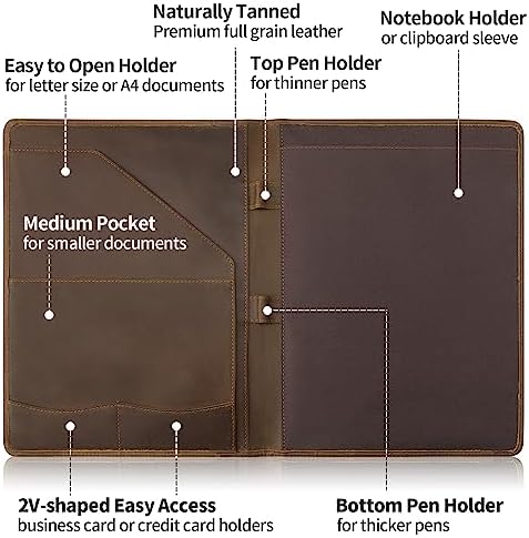 Ringsun Leather Portfolio Organizer for Men Women, Leather Padfolio Business Resume Legal Pad Portfolio Notebook Binder for A4/Pad, Leather Folio Leather Folder, Brown - Image 3