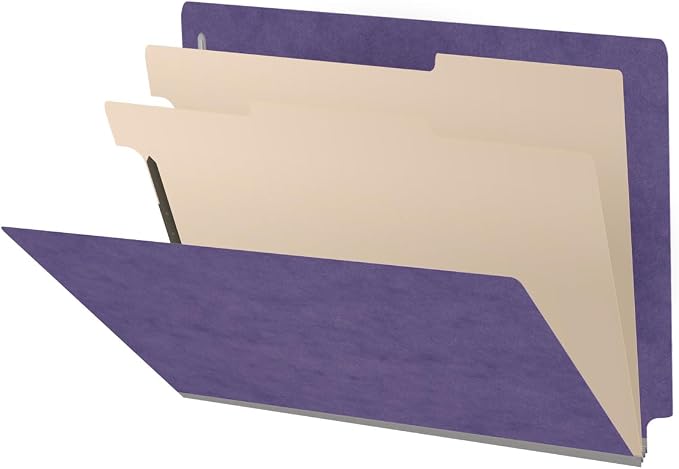 25 Pt. Pressboard Classification Folders, Full Cut End Tab, Letter Size, 2 Dividers, Purple (Box of 10) by Ecom+Folders