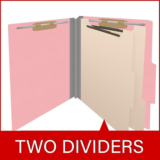 Heavy Duty End Tab Color Folders, 2/5 Cut ROC Top Tab, Letter Size, 2 Divider, Pink (Box of 10) - Image 8