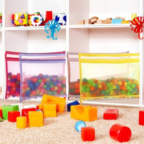 Marspark 30 Pack 10 Color Mesh Zipper Pouch Bags A4 Nylon Organizing Bags Breathable See Through Zipper Pouch with Handle for Office Games - Image 6
