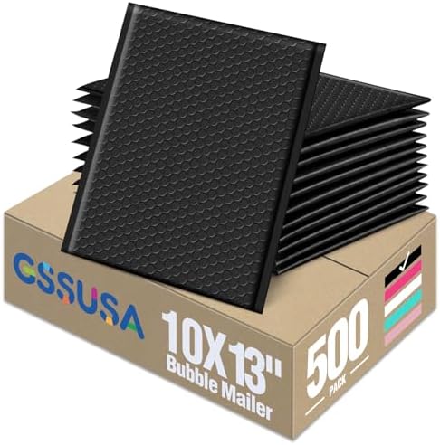 GSSUSA Black Bubble Mailers 10x13" Padded Envelopes 500 Pack Self-Seal by GSSUSA