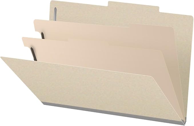 25 Pt. Pressboard Classification Folders, 2/5 Cut ROC Top Tab, Legal Size, 2 Dividers, Manila (Box of 10) by Ecom+Folders