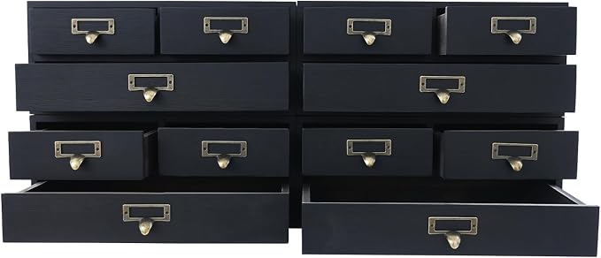 4-Piece Desktop Organizer Set with 3 Drawers, Wood & Metal Drawer Storage, Wooden Desktop Organizer for Store Cosmetics, Jewelry, Letters, Papers, Tea Bags, Sugar Packets (Black) - Image 7