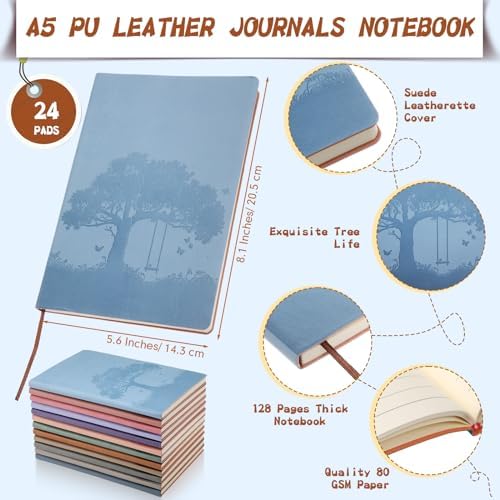 TaoBary A5 PU Leather Journals Bulk Colorful Tree Journal Notebook Soft Leather Cover Lined Ruled Writing Notebook for Back to School Office Group Team Volunteer(Classic Colors,24 Pcs) - Image 2
