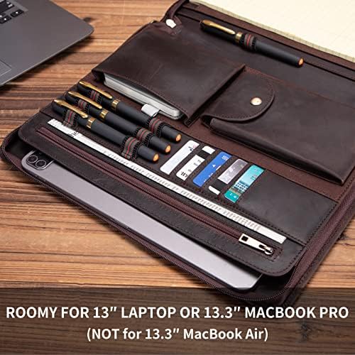 Genuine Leather Portfolio with Front Pocket for Men and Women, Zippered Padfolio Binder 8.5 x 11 Legal Pad Notebook Holder, Fits 13” Laptop, Professional Work File Case, Dark Brown - Image 5