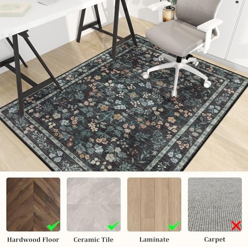 chakme Office Chair Mat for Hardwood Floor, 60"x45" Easy Glide Computer Desk Mat Protector for Rolling Chair Under Desk Rug Nonslip Backing, Machine Wash, (Floral) - Image 3