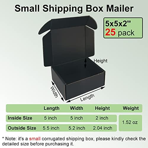 25 Pack 5x5x2'' Small Shipping Boxes, Black Corrugated Cardboard Mailers for Mailing Packaging for Small Business (BK552-25) - Image 2
