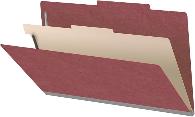 Top Tab Pressboard Classification Folders, Legal Size, 1 Divider, 2" Expansion, Deep Red (Box of 10) by Ecom+Folders