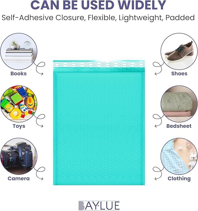 Teal Bubble Mailers 12.5x19, Self Seal Poly Padded Envelopes #6, 100 Pack - Image 5