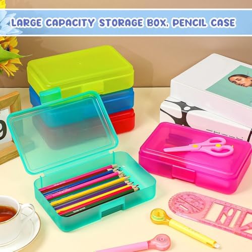 Honoson 60 Pcs Hard Plastic Pencil Case Bulk 8 x 5 x 2 Inch Clear Pencil Box Utility Crayon Storage Box Multi Purpose Organizer for Pens Pencils Office Supplies(Colorful) - Image 4