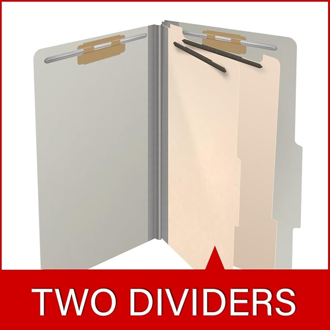 25 Pt. Pressboard Classification Folders, 2/5 Cut ROC Top Tab, Legal Size, 2 Dividers, Light Gray (Box of 10) - Image 8