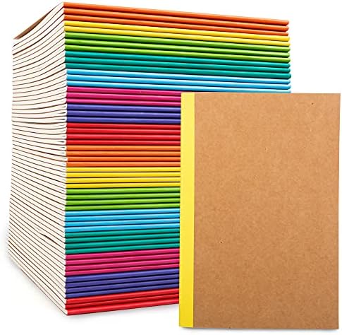 feela 56 Pack Composition Notebooks Bulk, Kraft Cover Lined Blank College Ruled Composition Travel Journals with Rainbow Spines For Women Students Business, 60 Pages, 8.3”x 5.5”, A5, 8 Colors by feela