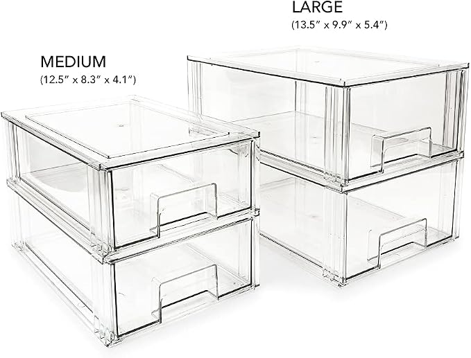 Isaac Jacobs Medium Stackable Organizer Drawer (12.5” x 8.3” x 4.1”), Clear Plastic Storage Box, Pull-Out Bin, Home, Office, Closet & Shoe Organization, BPA-Free, Food/Fridge/Freezer Safe (Medium) - Image 6
