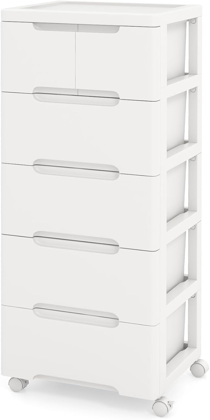 6-Drawer Plastic Rolling Storage Cart (16"x13"x38") | Mobile Storage Cabinet | Vertical Storage Tower Container Unit | 4 Universal Wheels | For Living Room, Home Office by LOKO