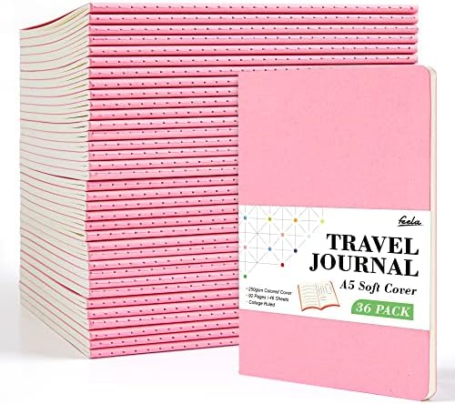 feela 36 Pack Soft Cover Journal Bulk, Lined Blank Travel Journal for Women Men Writing, Notebooks College Ruled for Work, Note Taking Notebook School Business Supplies, 8.2” x 5.5”, A5, Pink by feela