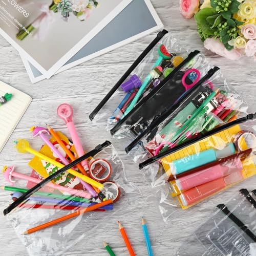 Zhehao 200 Pcs A6 Zipper Pouch Bulk, Clear Pencil Envelopes, Black - Image 6