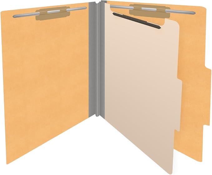 Heavy Duty End Tab Color Folders, 2/5 Cut ROC Top Tab, Letter Size, 1 Divider, Gold (Box of 10) - Image 4