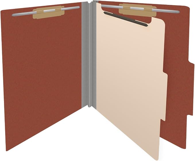25 Pt. Pressboard Classification Folders, 2/5 Cut ROC Top Tab, Letter Size, 1 Divider, Brick Red (Box of 10) - Image 4