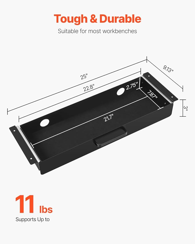 VEVOR Under Desk Drawer Slide Out, 22 inch Under Desk Mounted Pull-out Drawer Attachment, Hidden Under Counter Drawers for office Home Sit Stand Workstation, Black - Image 2