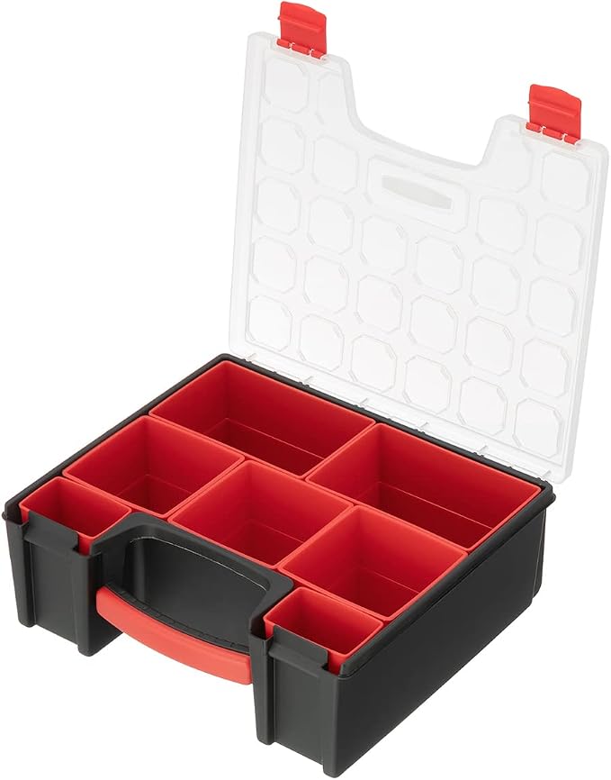 INTERTOOL Hardware Organizer with 7 Deep Removable Bins - Small Parts Storage Tool Box for Nuts, Bolts, Screws, Nails - Portable Handle Transparent Lid with Locks BX08-4032 by INTERTOOL