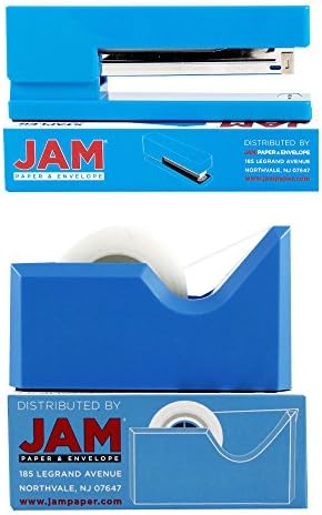 JAM PAPER Complete Desk Kit - Blue - Stapler, Tape Dispenser, Staples, Journal, Le Pens, Rubber Bands, Paper Clips & Binder Clips - 8/Pack - Image 4