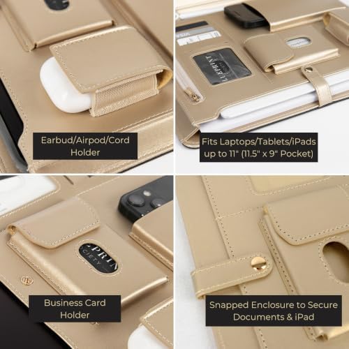 BLU MONACO | Brown Vegan Leather Binder for Women | Magnetic Closure Business Leather Portfolio Organizer with Gold Trim | Professional Padfolio for Meetings Interviews Documents - Image 5