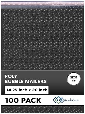 Jet Black Bubble Mailers 14.25x20 Poly Padded Envelopes #7 100 Pack by MAILERVIEW
