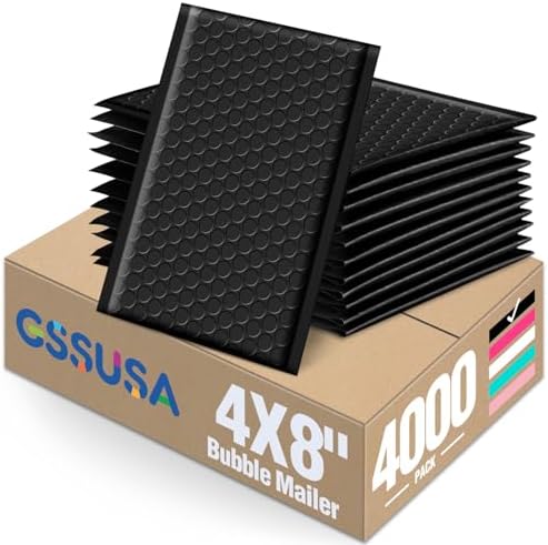 GSSUSA Black Bubble Mailers 4x7" 4000 Pack Padded Envelopes Self Seal by GSSUSA