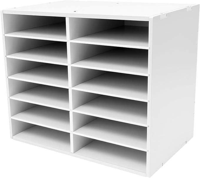 12 Compartment Adjustable Desktop Literature Organizer Mail Sorter White | Thickened PVC Construction, 110Lbs Load Capacity, Removable Dividers, Easy Assembly, Heavy-Duty Top Panel for Office School by SHZICMY