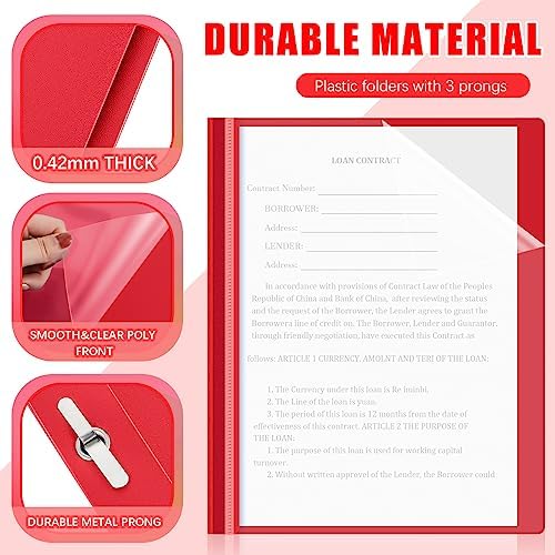 Teling 48 Pcs Clear Front Report Covers with 3 Prong Fasteners, Red - Image 3