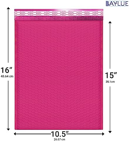 Hot Pink Bubble Mailers 10.5x16, Poly Padded Envelopes #5, 100 Pack - Image 2