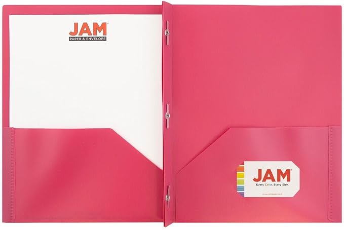 JAM PAPER Plastic 2 Pocket POP Folders - Durable School Folders with Metal Prongs Fastener Clasps - Fuchsia Hot Pink - Bulk 48/Pack - Image 5