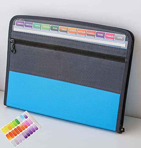 NAFY Expanding File Folder, 13 Pockets Document Organizer with Zipper, A4 Letter Size Portable Accordion Expanding File Folders with 27pcs Multicolor Labels for Home Office School Supplies (Blue) by Nafy