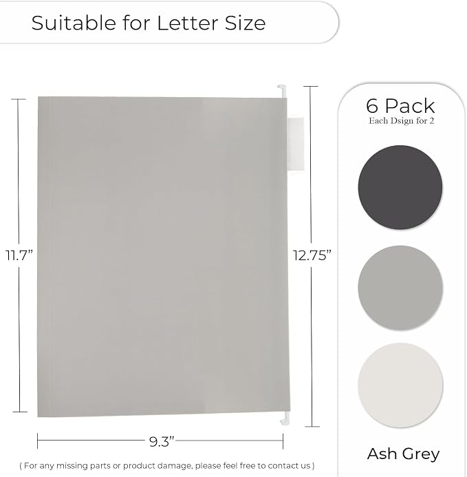 Y YOMA Letter Size - 6 Pack Extra Capacity Hanging File Folders Accordion Decorative Reinforced File Folder Cute Colored Expandable Folder for Office Home with 1/5-Cut Adjustable Tabs, Ash Grey - Image 3