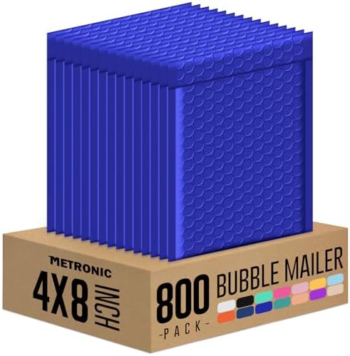 Metronic 800PC Bubble Mailers 4x8 Bulk Small Bubble Mailer Royal Blue by METRONIC