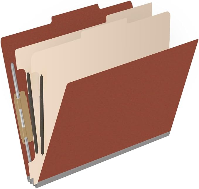 25 Pt. Pressboard Classification Folders, 2/5 Cut ROC Top Tab, Letter Size, 2 Dividers, Brick Red (Box of 10) - Image 2