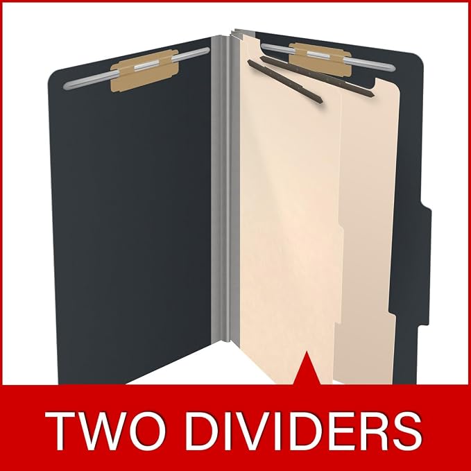 25 Pt. Pressboard Classification Folders, 2/5 Cut ROC Top Tab, Legal Size, 2 Dividers, Black (Box of 10) - Image 8